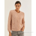 Ladies Casual Loose Pink Knit Cardigan